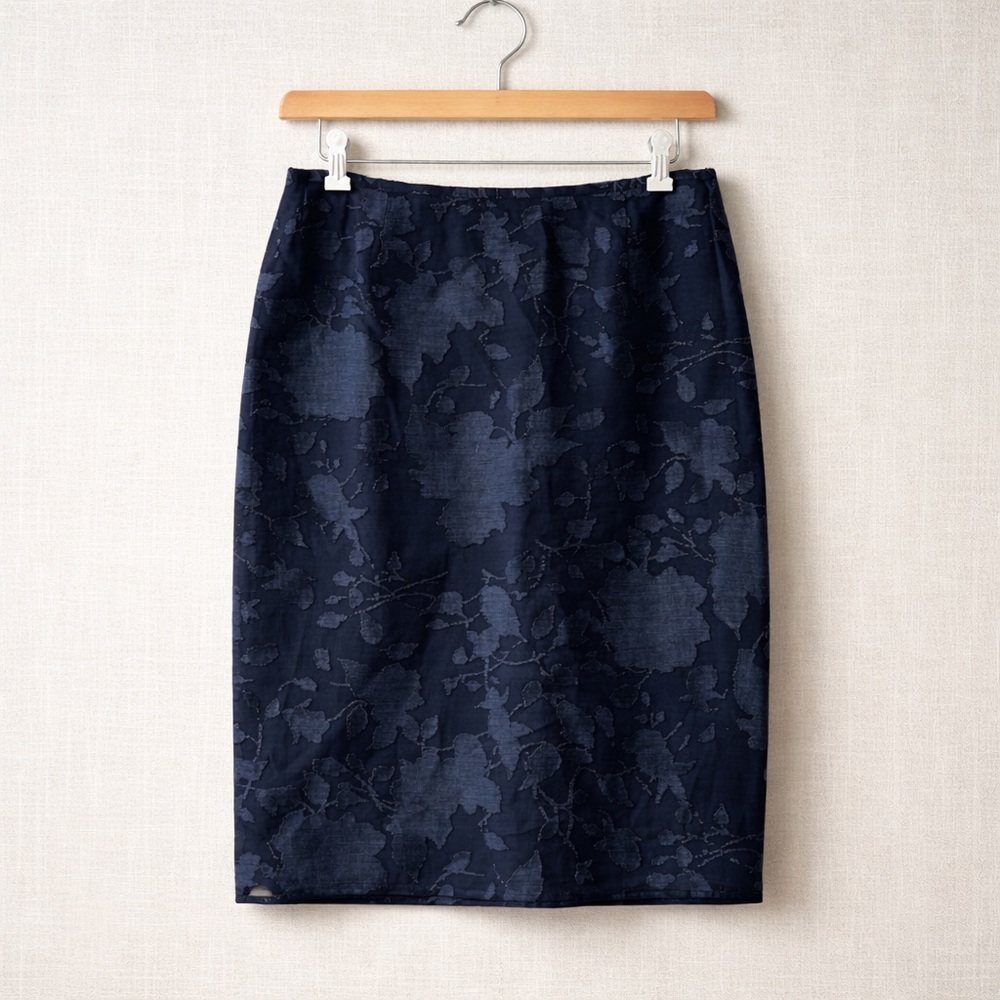 VALENTINO Pencil Skirt Silk Linen Blend Floral Jacquard Knee Length Italy